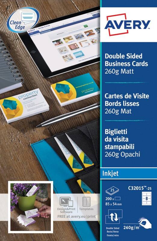 AVERY Zweckform Quick and Clean Visitenkarten 260 g/m² Weiß 25 Blatt à 8 Stück