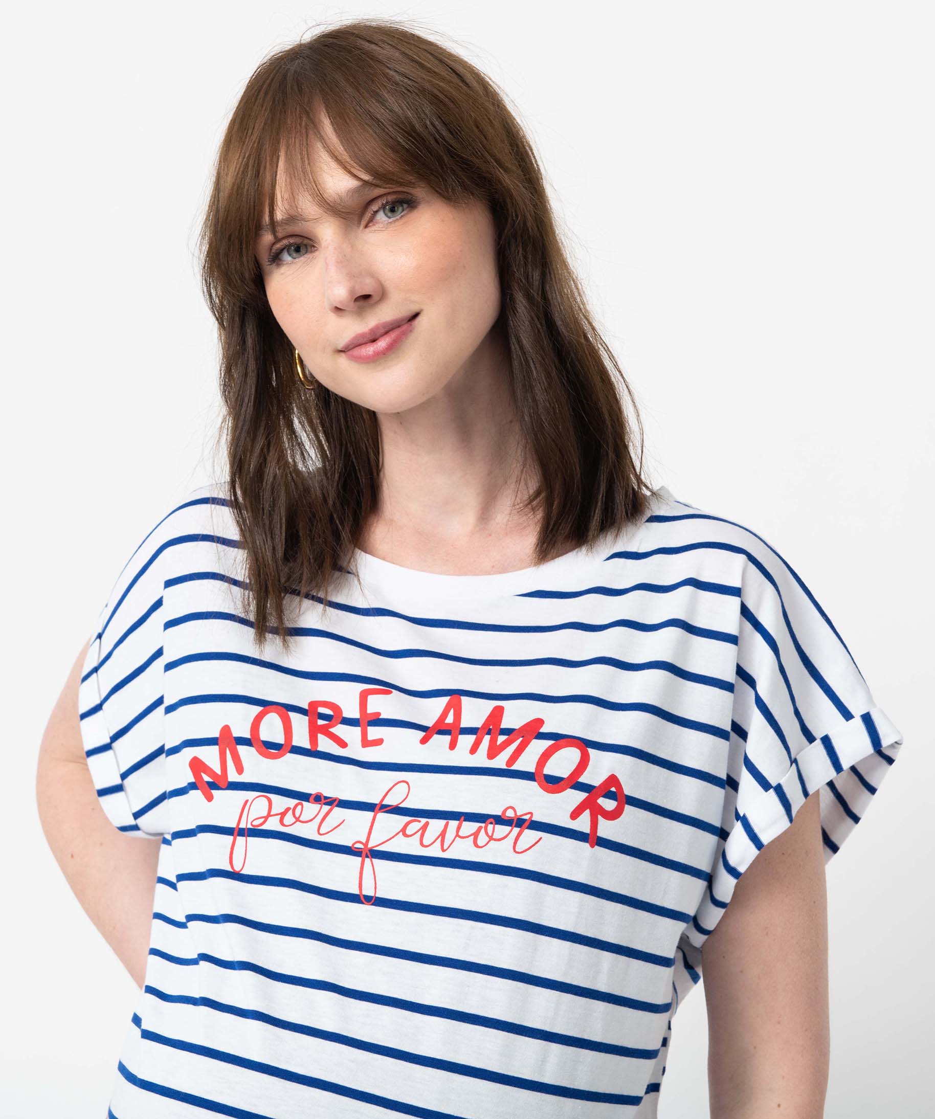 Tee-shirt de grossesse à rayures avec inscription marine | GEMO