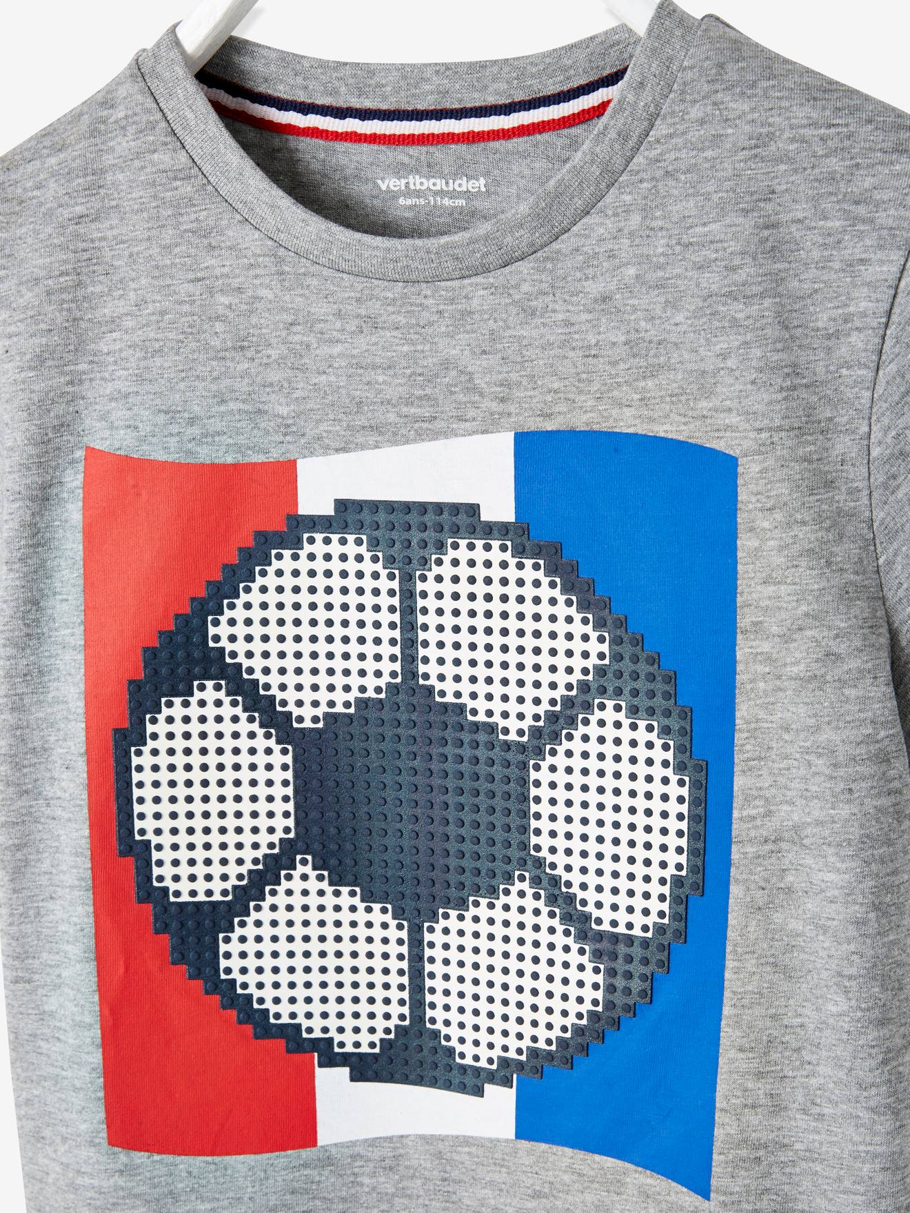 T-shirt de sport garçon motif ballon de foot en relief gris chiné