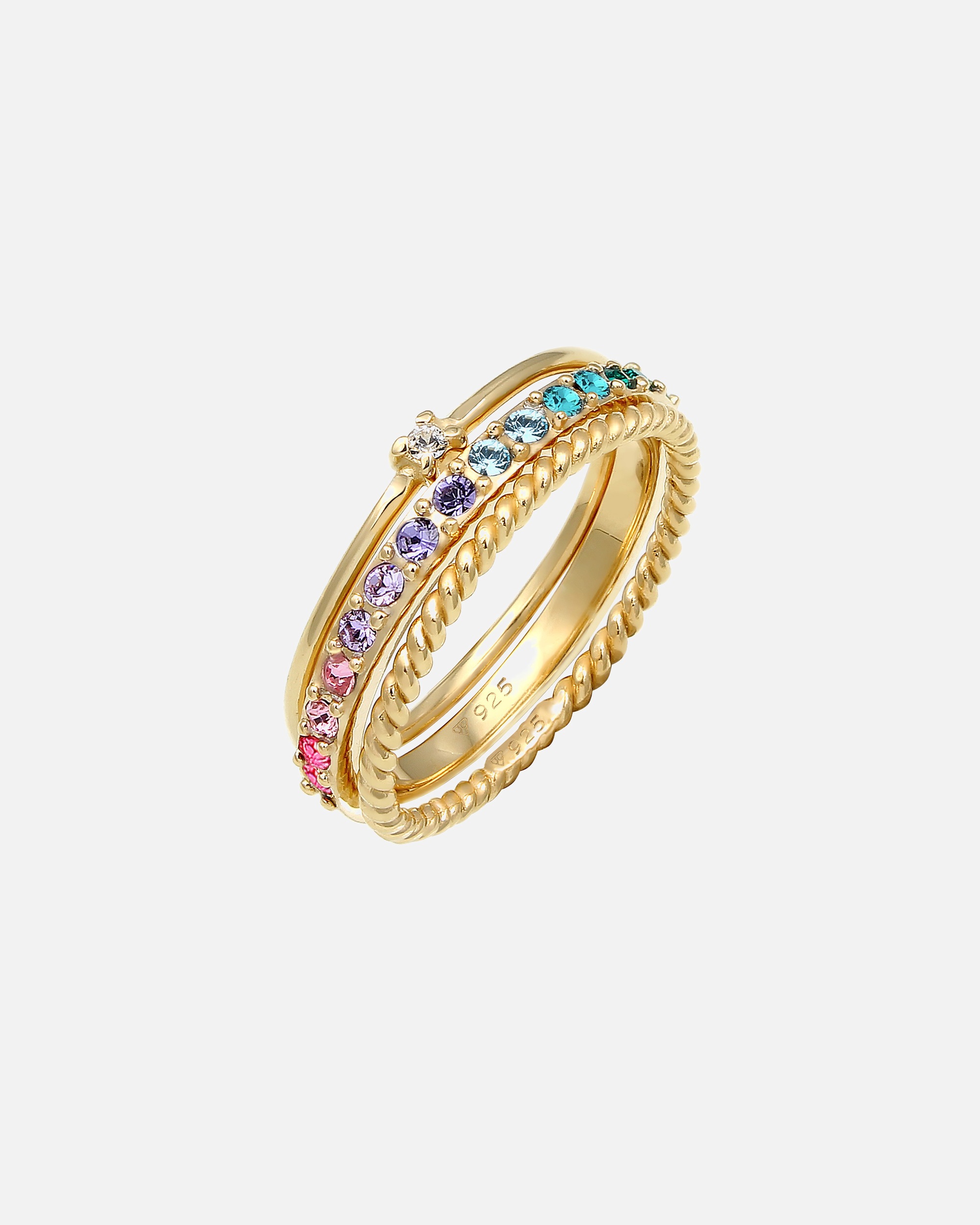 Ensemble de bijoux pour femmes Elli avec cristaux multicolores étincelants, en argent sterling 925 plaqué or.