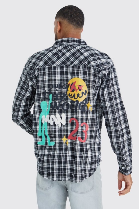 Tall Oversize Karohemd mit Out Of This World Print