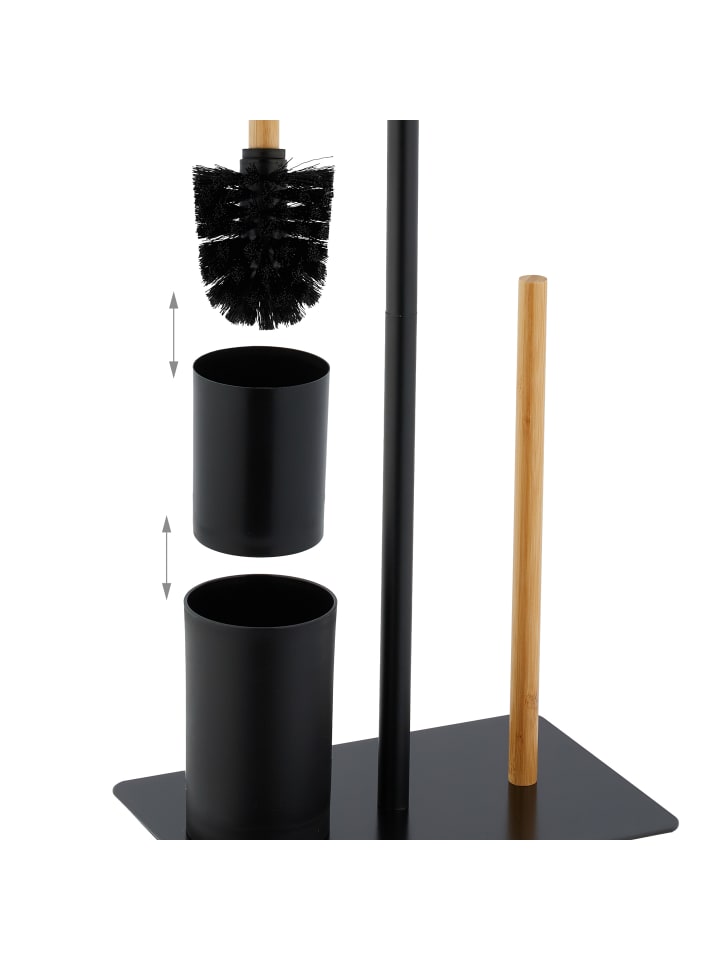 relaxdays WC Garnitur in Schwarz/ Natur - (B)30 x (H)66,5 x (T)20 cm günstig kaufen onesize