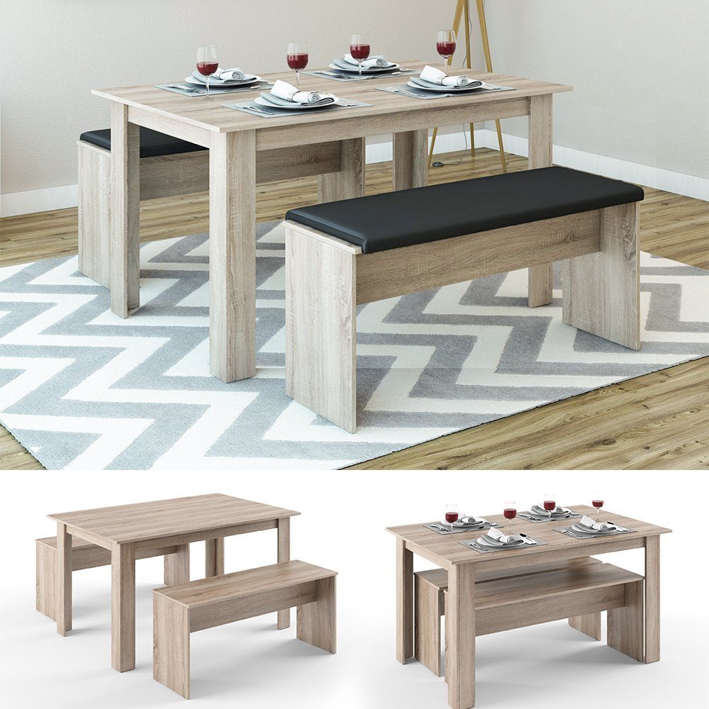 Vicco Essgruppe Tischgruppe Sitzgruppe SENTIO Sonoma, (Set, 3-tlg., 3-er Set), platzsparend