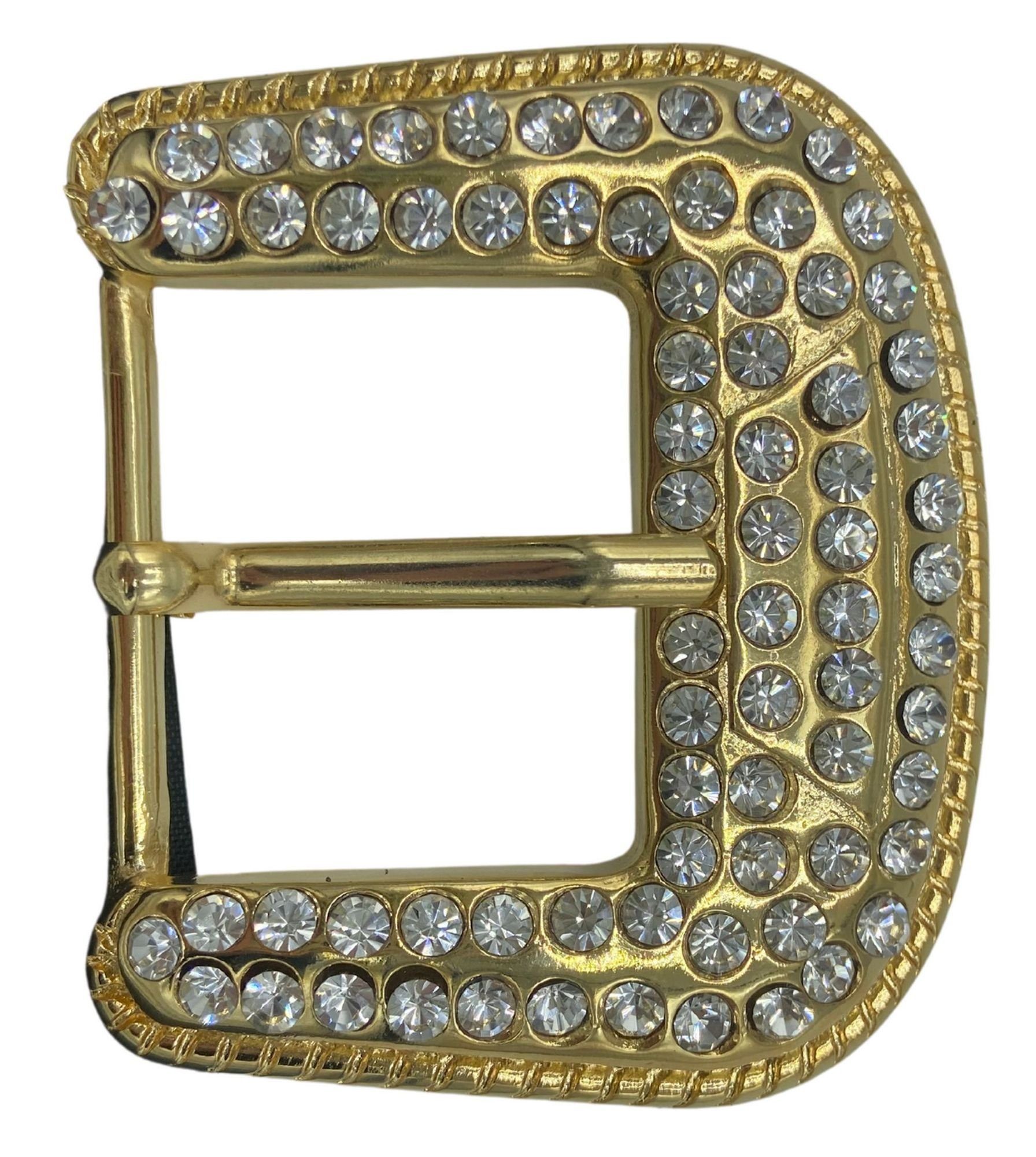 FRONHOFER Gürtelschnalle 18636 Gürtelschnalle vollbesetzt mit Strasssteinen, gold für Damen 4 cm