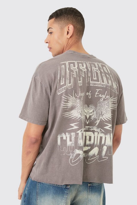Kastiges Oversize T-Shirt mit rohem Saum und Print