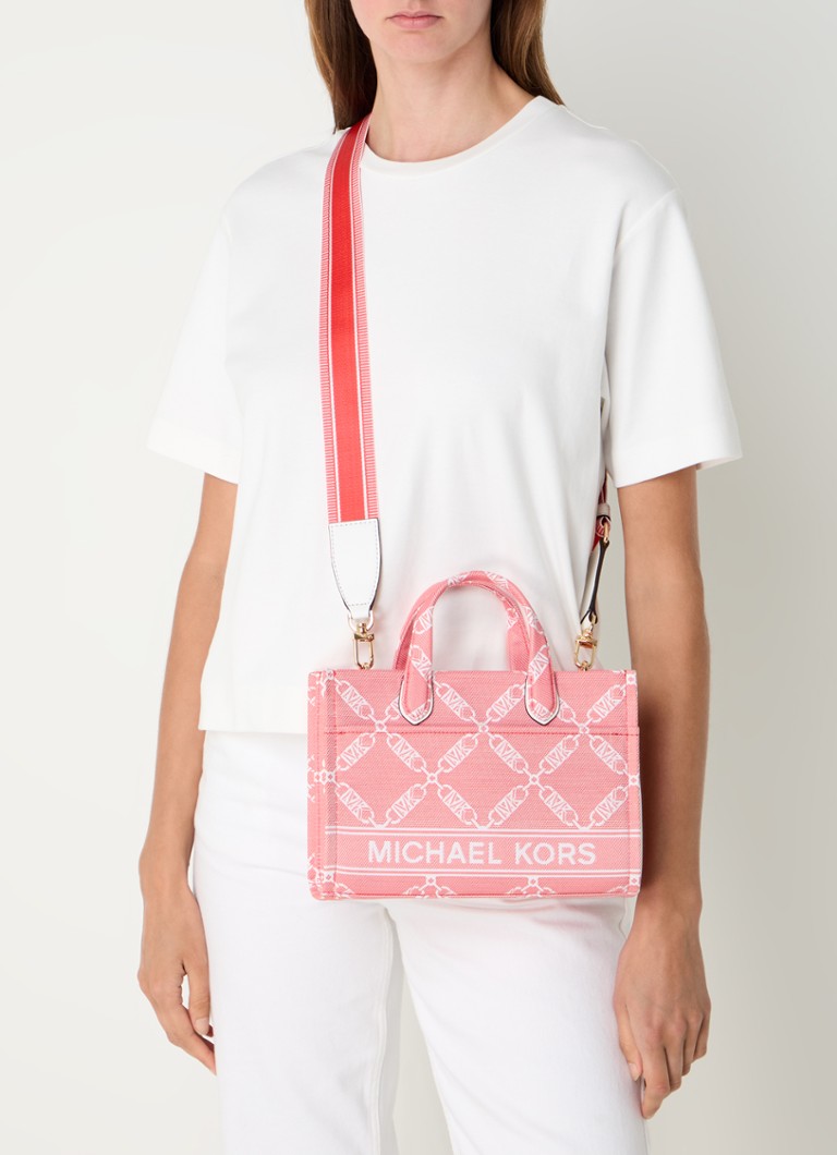 Borsa Michael Kors Gigi S con stampa logo e tracolla removibile.