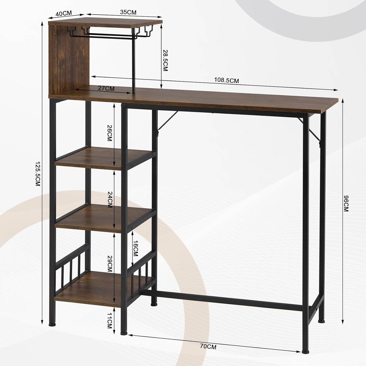 Woltu Bartisch (1 Tisch mit 2 Hocker), mit 3 Ablagen Weinregal Glashalter