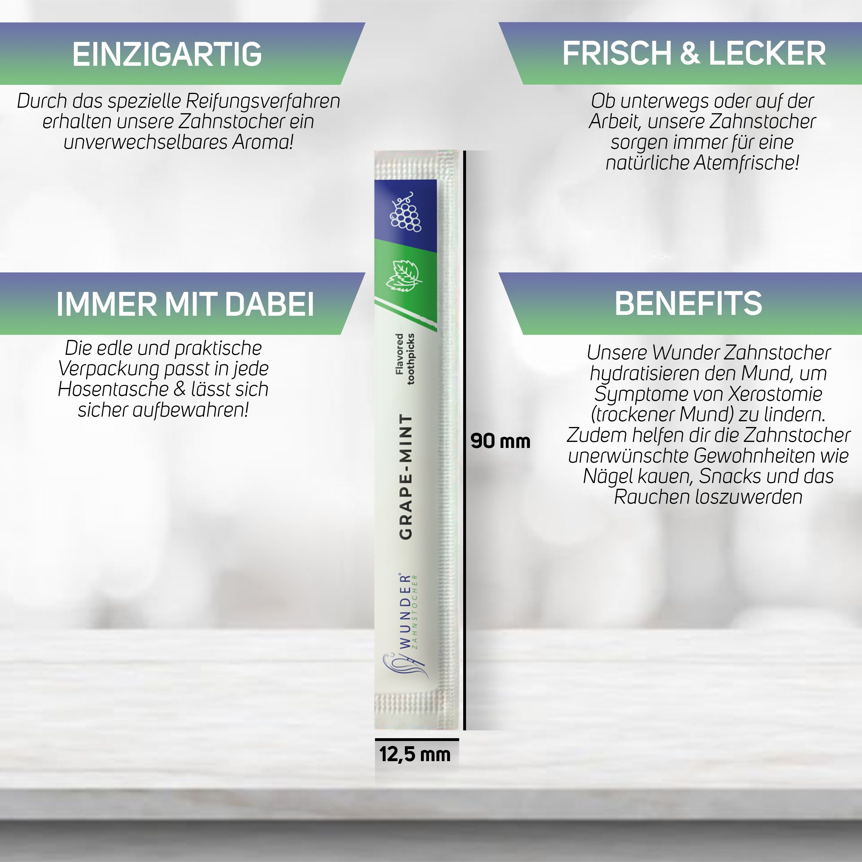 Wunder Zahnstocher Mundpflegecenter Wunder Zahnstocher - 100er Set Traube/Minze Einzeln Verpackt