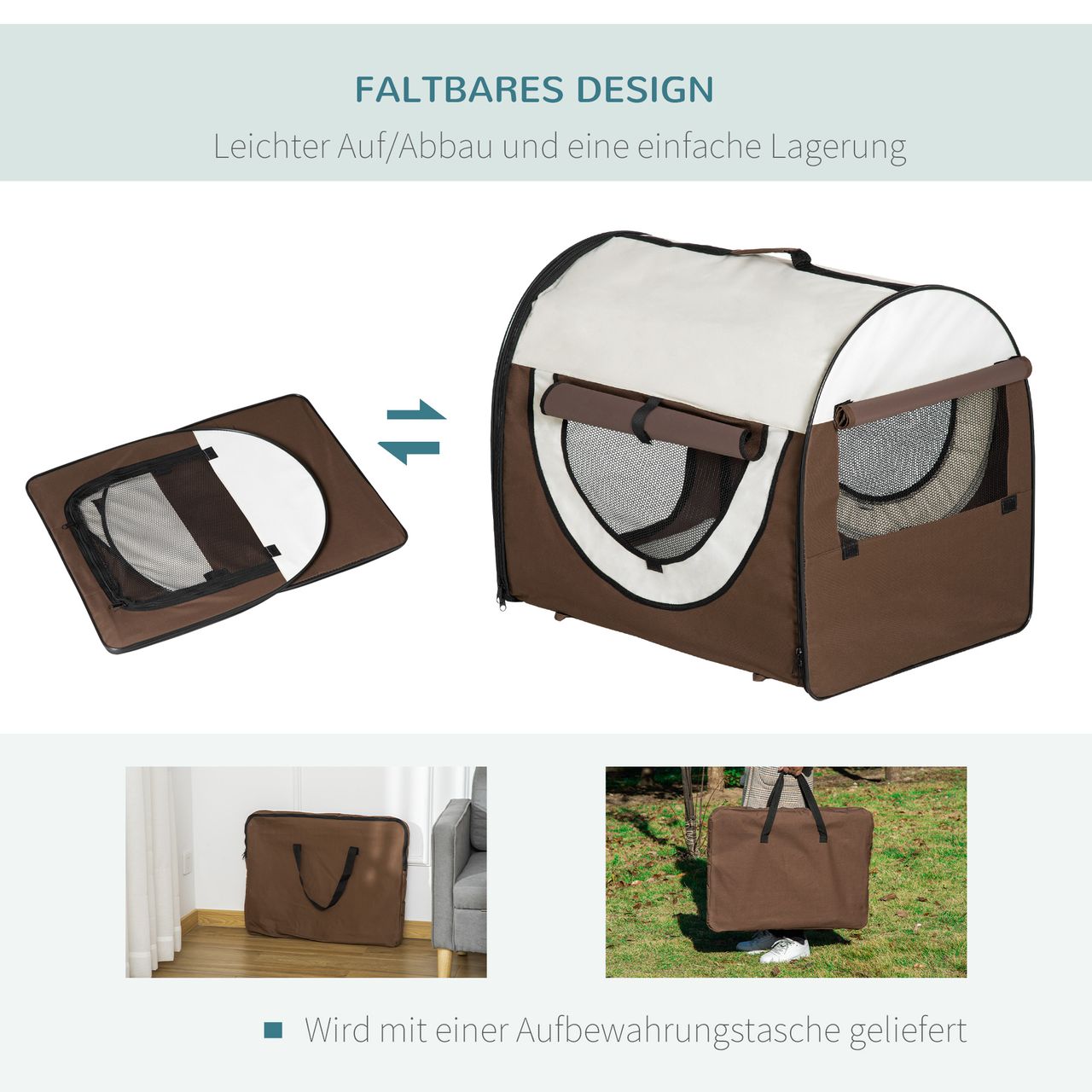 PawHut Hundebox faltbare Hundetransportbox Haustierrucksack 70 x 51 x 59 cm