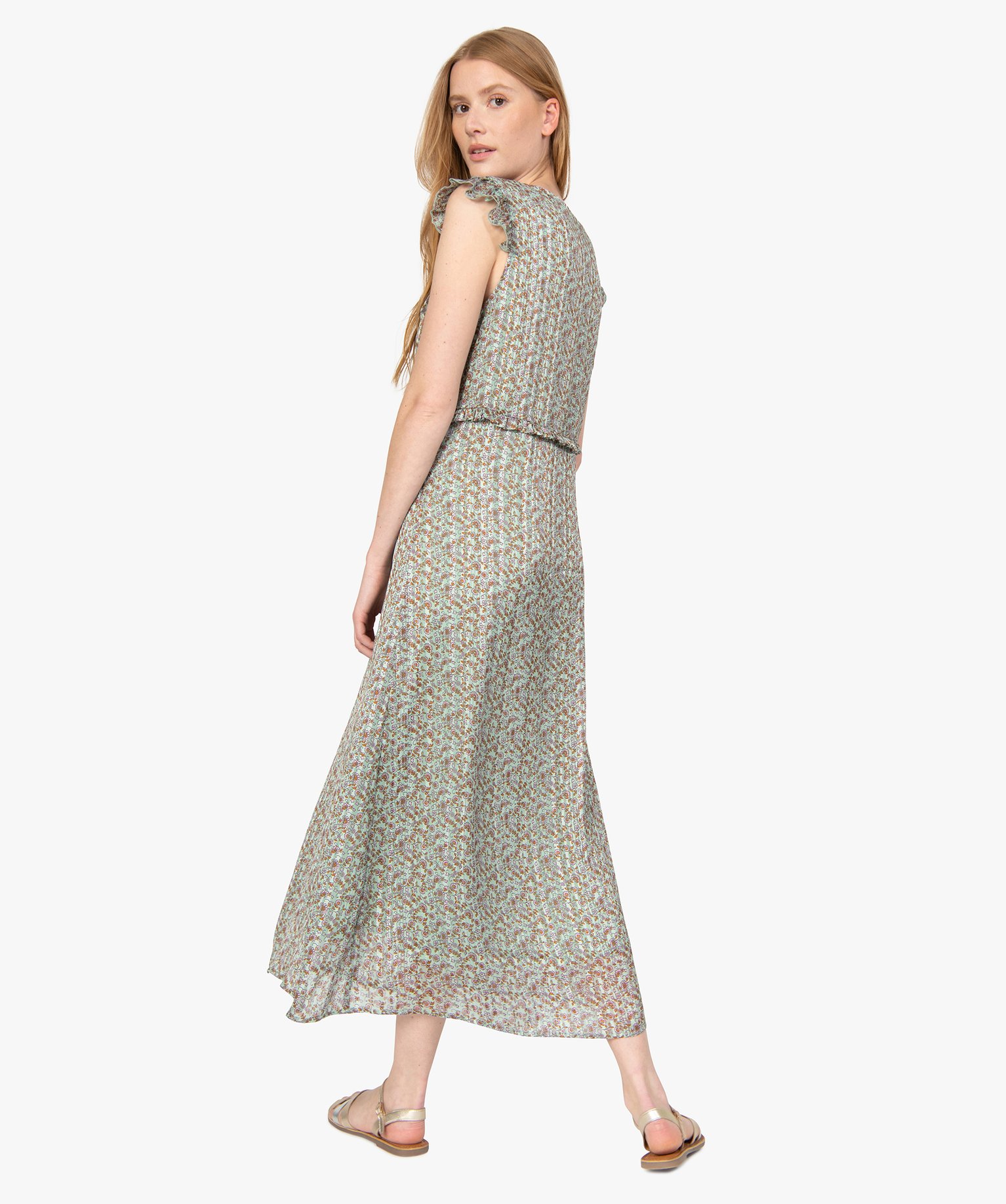 Robe femme à motifs fleuris et rayures pailletées | GEMO