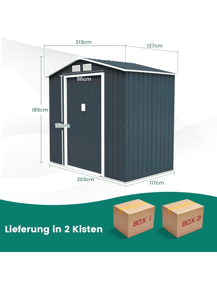 COSTWAY Gerätehaus 213x127x185cm in Grau günstig kaufen onesize