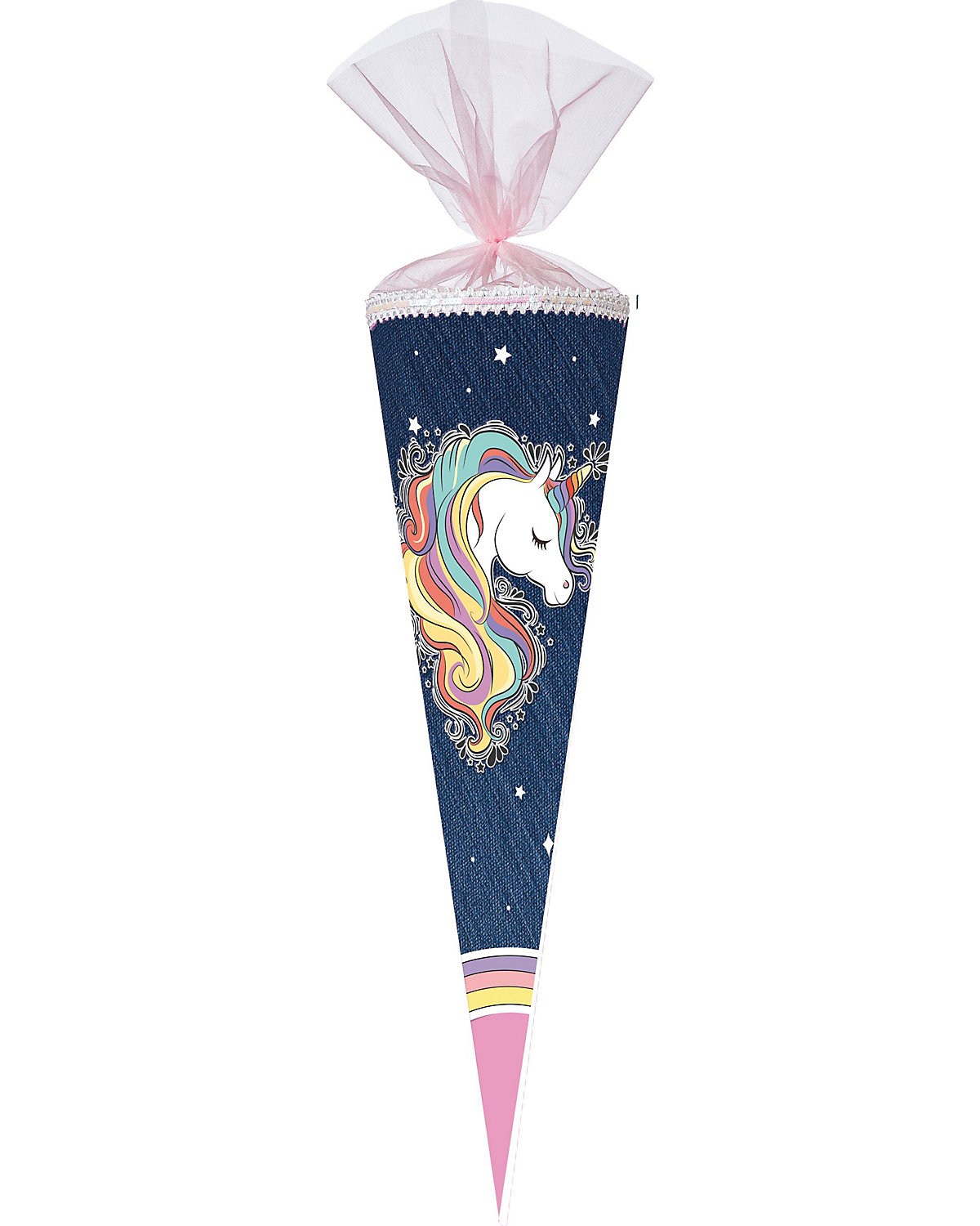 Schultüten-Set Regenbogenmähne, 3-tlg., 70 cm, mit Glitzer
