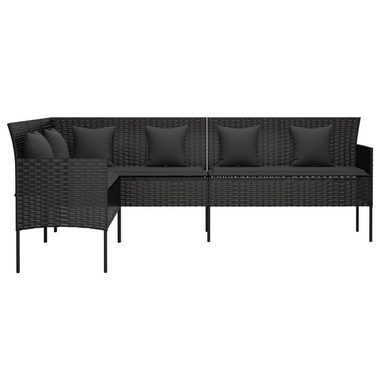vidaXL Loungesofa Gartensofa in L-Form mit Kissen Schwarz Poly Rattan, 1 Teile