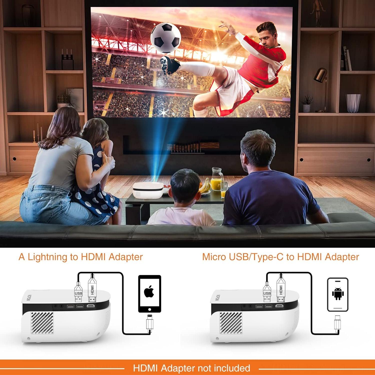 TOPVISION Heimkino Beamer Unterstützung Full HD [Bildschirm Inklusive] Video Portabler Projektor (7500 lm, 6000:1, 1920 x 1080P px, kompatibel mit Smartphone/TV-Stick/PS5/PC/Laptop, usb)