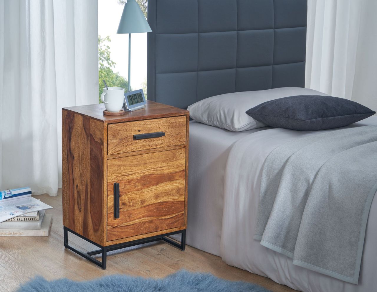 Skyport WOHNLING Nachttisch Boxspringbett Massivholz 45x35x65 cm Nachtkommode Schublade