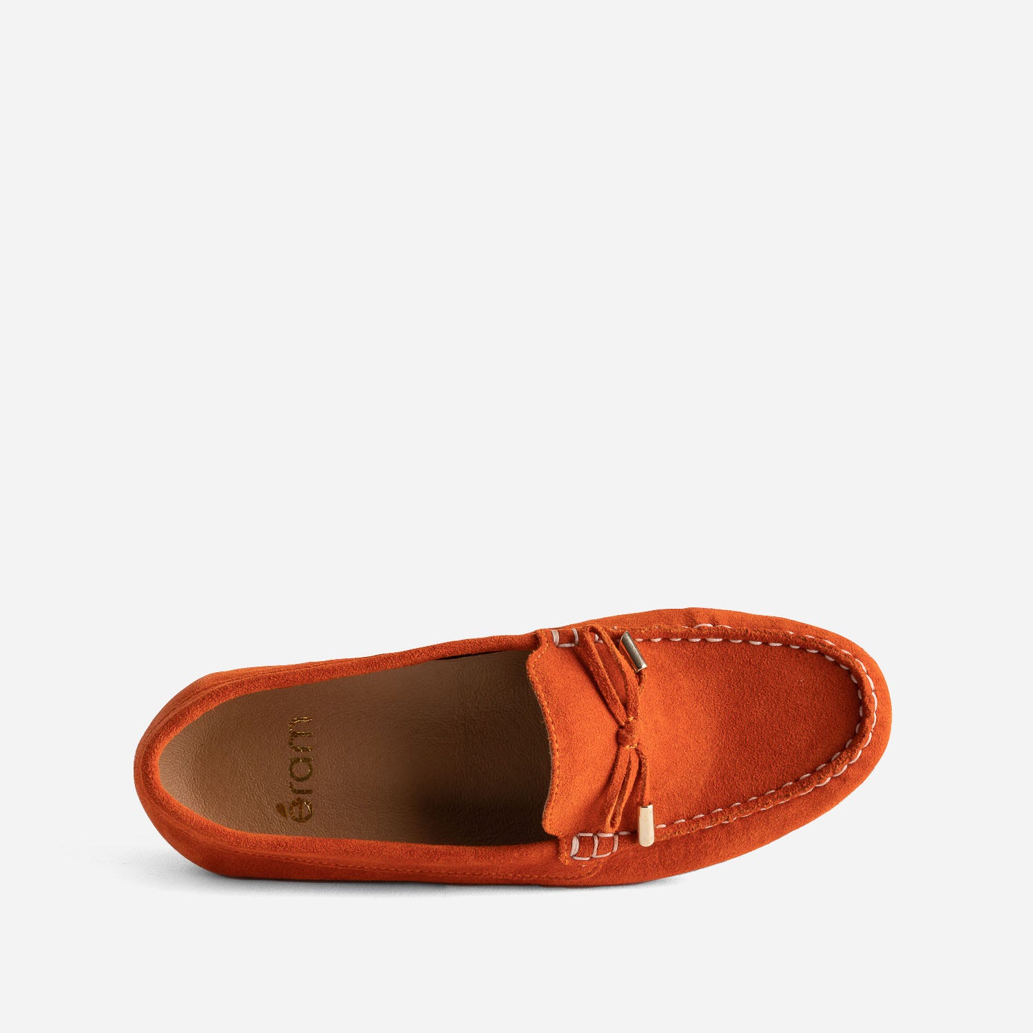 Mocassin rouge orangé en cuir velours