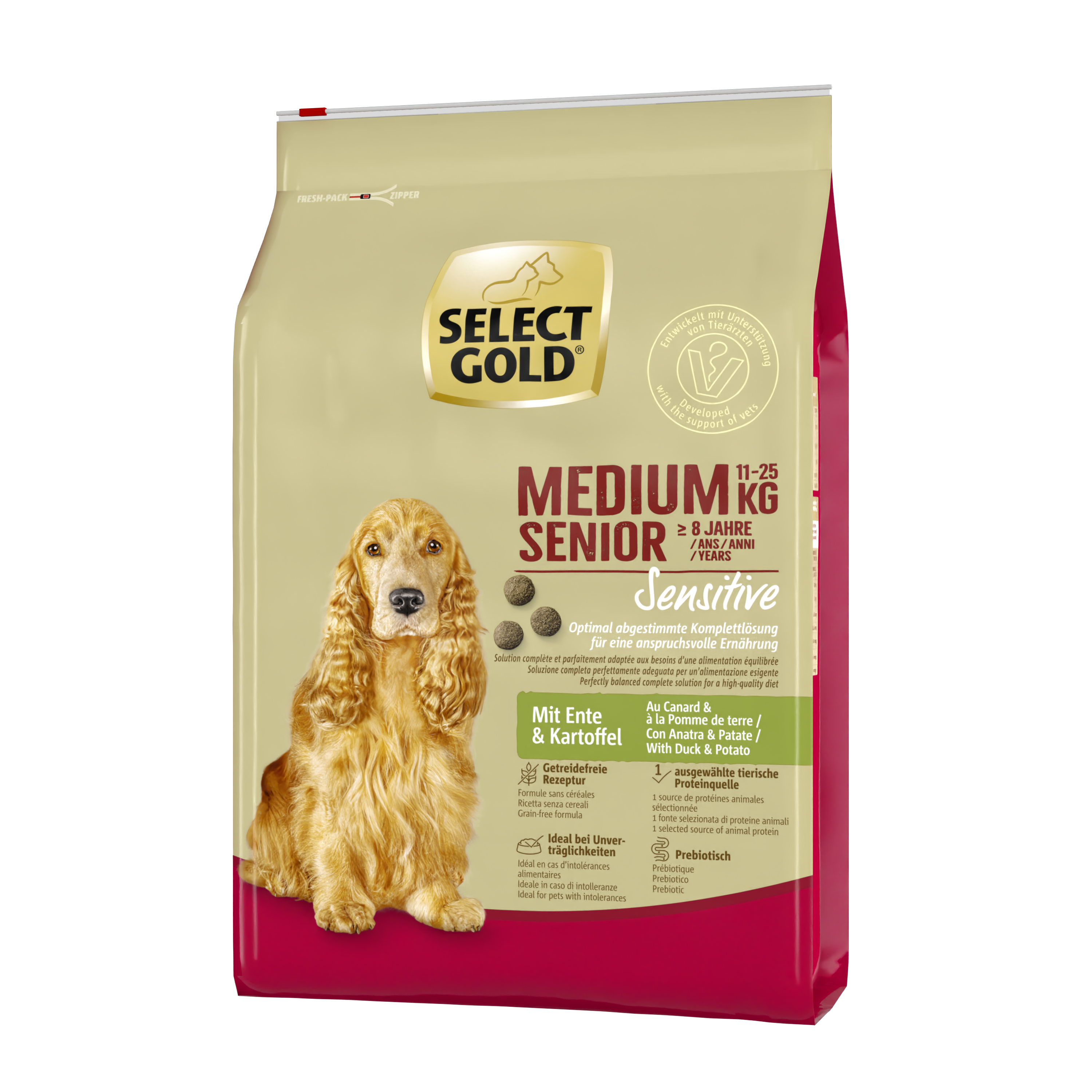 SELECT GOLD Hundetrockenfutter SELECT GOLD Sensitive Senior Medium Ente & Kartoffel 4 kg