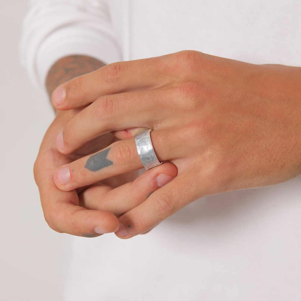 KUZZOI KUZZOI Bague Bague pour homme en argent sterling 925, martelée et massive. Bague