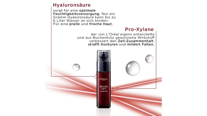 L'Oréal Paris Dermo Revitalift Laser x3 Serum Anti Age - Straffendes Anti-Aging-Serum mit Hyaluronsäure und Vitamin C 30 ml