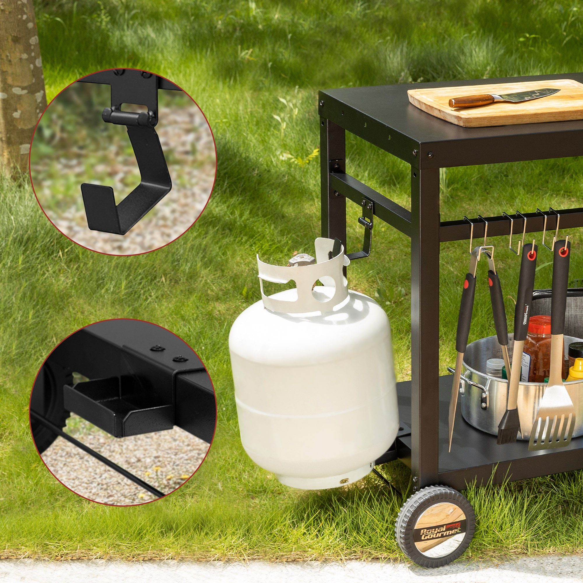 Royal Gourmet Grillablagetisch Outdoor Grilltisch Rollwagen (Grillwagen, Pflanztisch), Produktabmessungen: 100,5 x 59 x 81 cm (LxBxH)