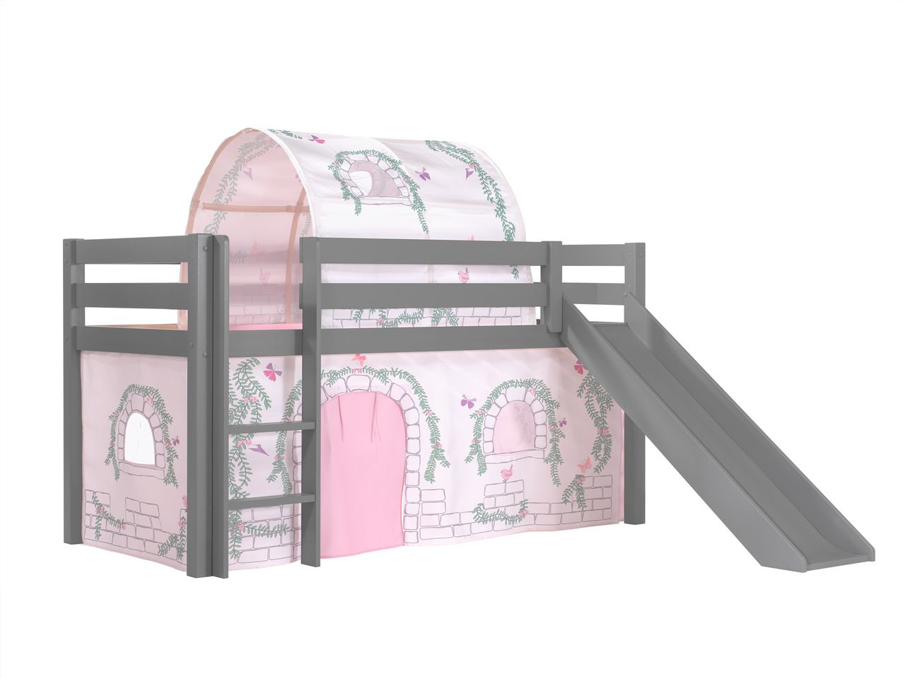 VIPACK Spielbett Pino inkl. Rutsche mit Textilset Vorhang und Tunnel 