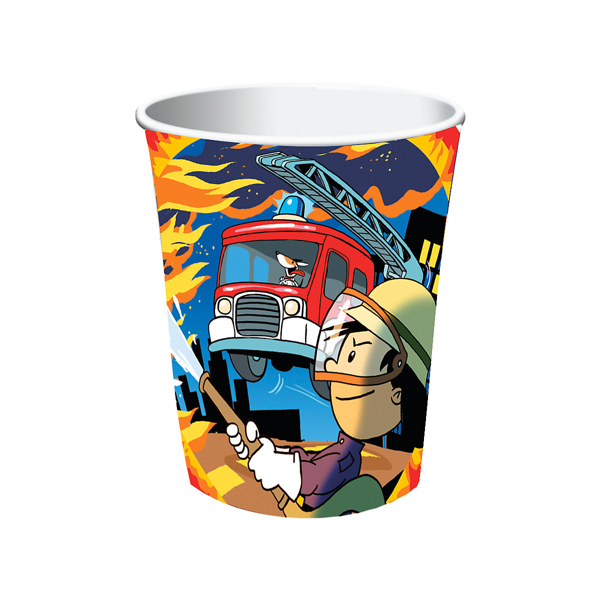 8 Papp-Becher Feuerwehrmann Flo, 256 ml