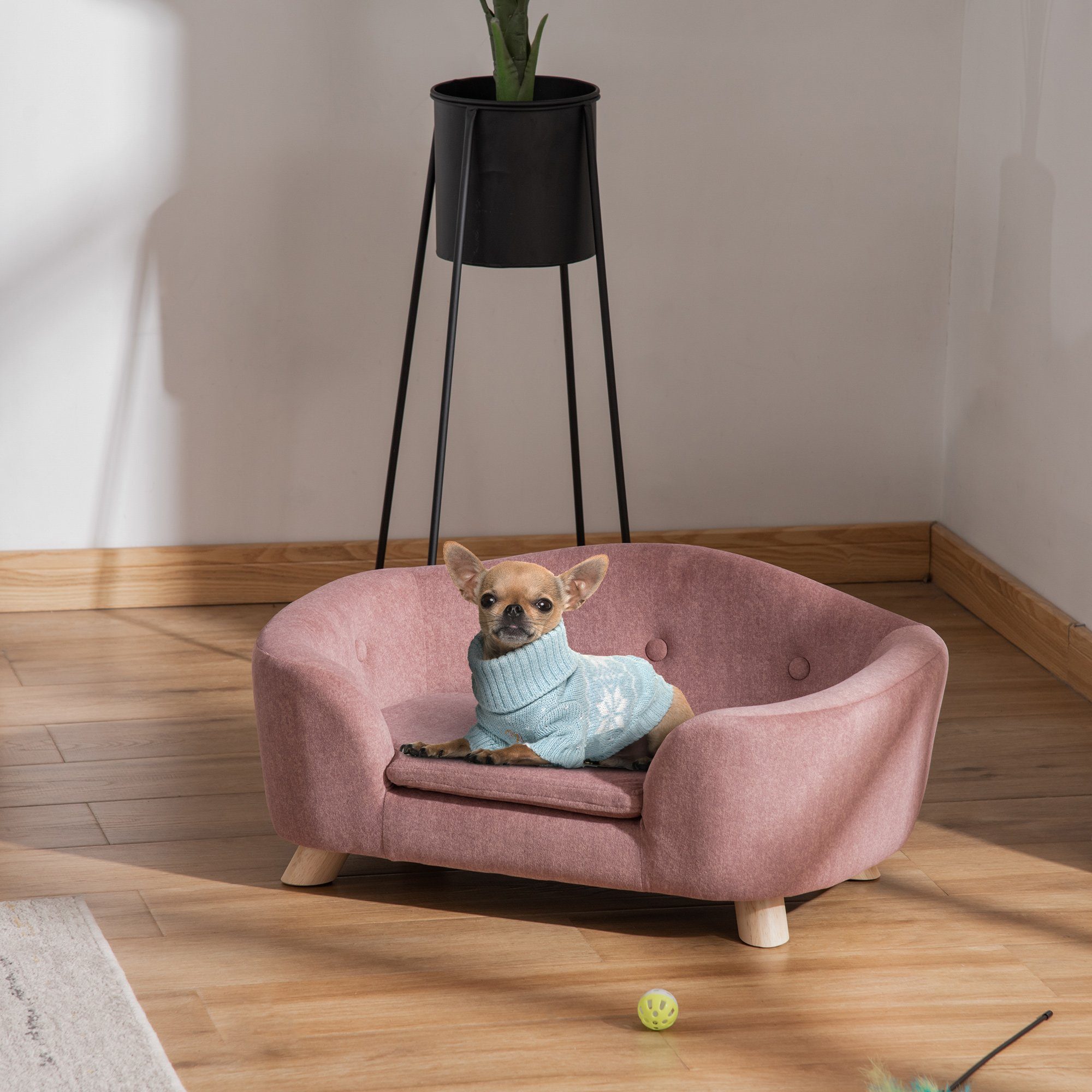 PawHut Tierbett Haustiersofa Hundematte Hundebett Hundesofa Rückentasche, Rosa, Plüsch, 70B x 47T x 30H cm