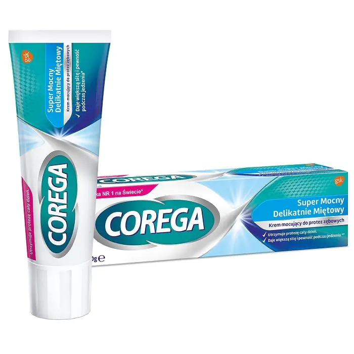 „Corega Super Strong“ švelnus mėtų skonio dantų protezų klijavimo kremas