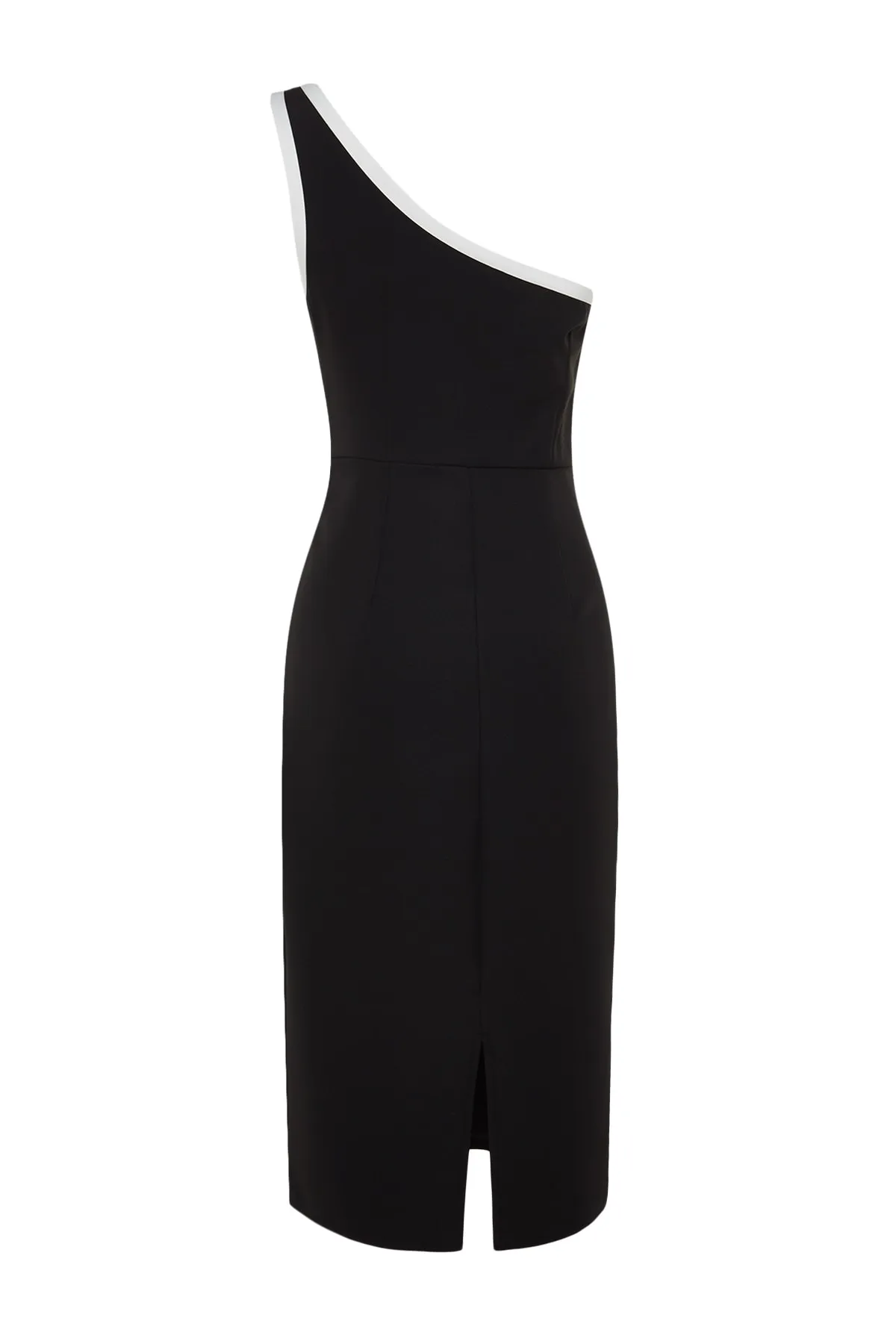 Trendyol Collection  Schwarzes, tailliertes, gewebtes Midi-Kragen mit Paspelierung, gewebtes Kleid TWOSS23EL01930