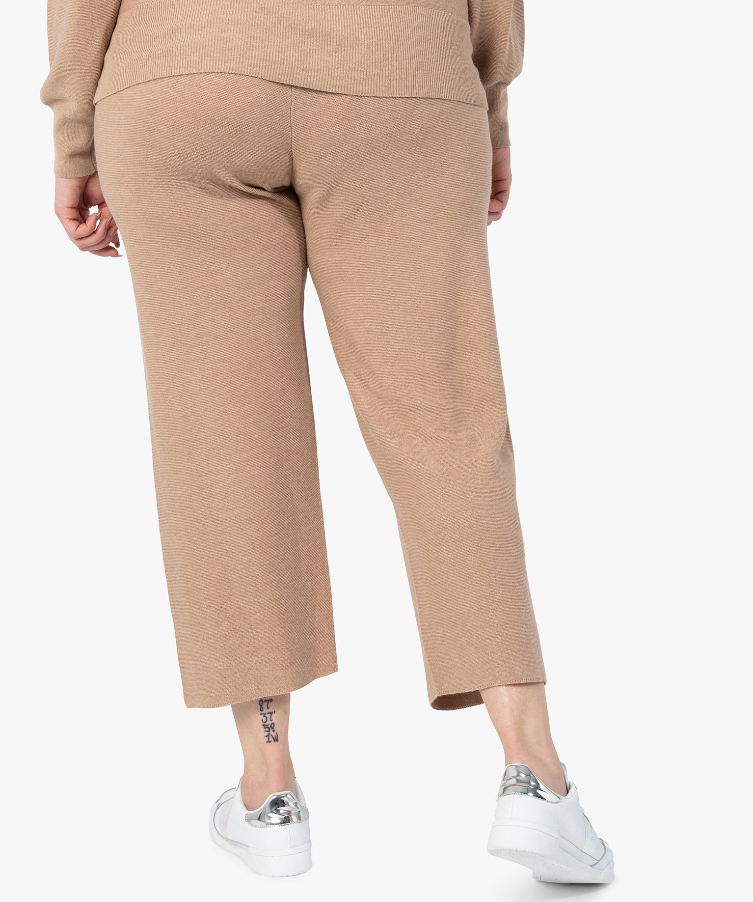 Pantalon femme grande taille en maille souple avec large cei... beige fonce | GEMO