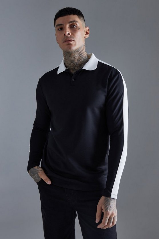 Tall langärmliges Slim-Fit Poloshirt