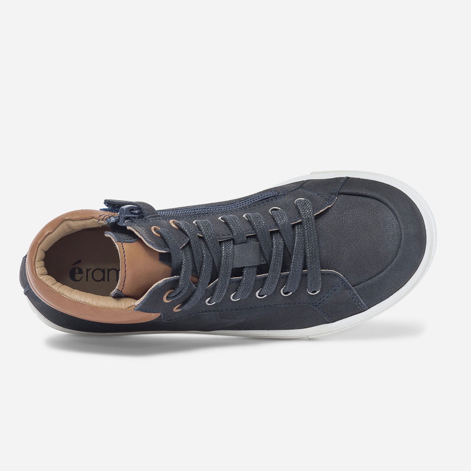 Basket bleu et camel en cuir