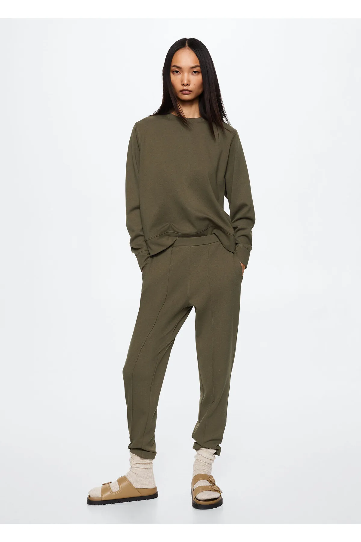 MANGO  Khakifarbene Damenhose 37043841