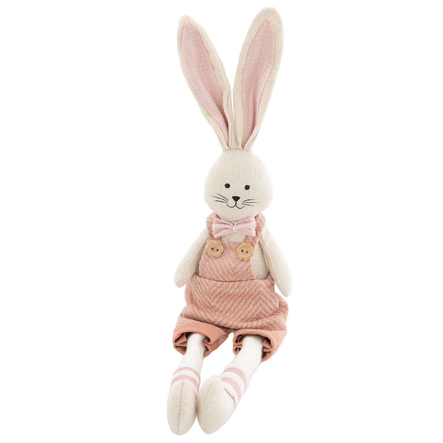 Stoff-Hase mit Latzhose, natur-rosa, 39 cm
