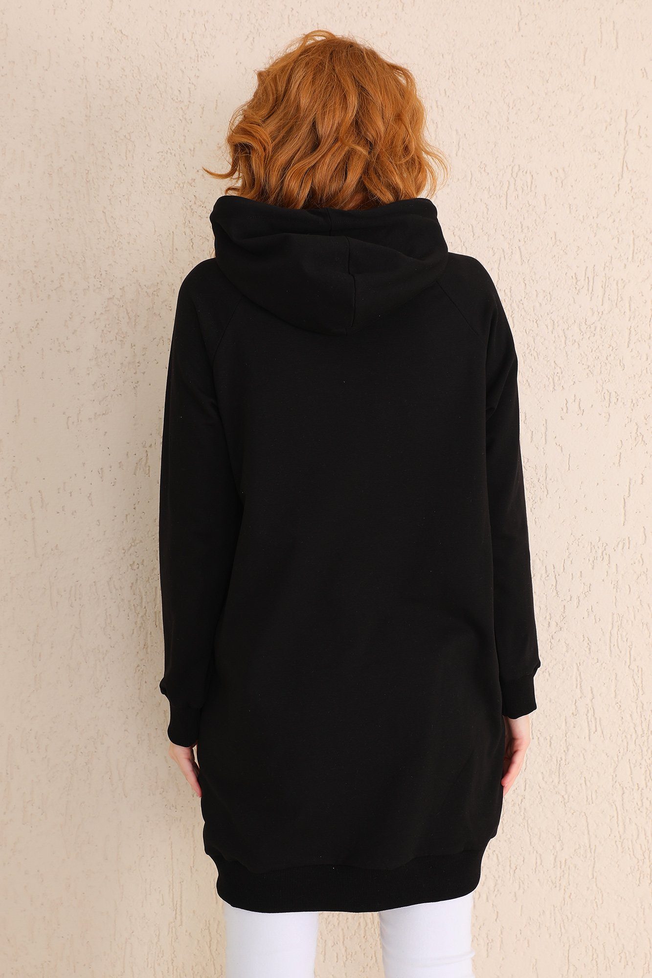 Bongual Sweatkleid Fleece Longpullover mit Kapuze