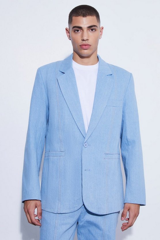 Einreihige lockere Denim-Anzugjacke
