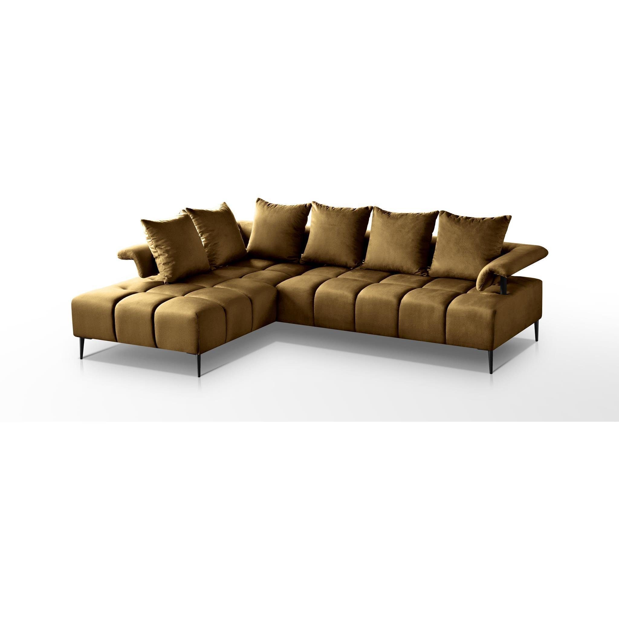 Beautysofa Ecksofa Vanessa, stilvoll Corner Sofa für Wohnzimmer, Wellenfedern, Metallbeine, 260 cm Polsterecke im modernes Design
