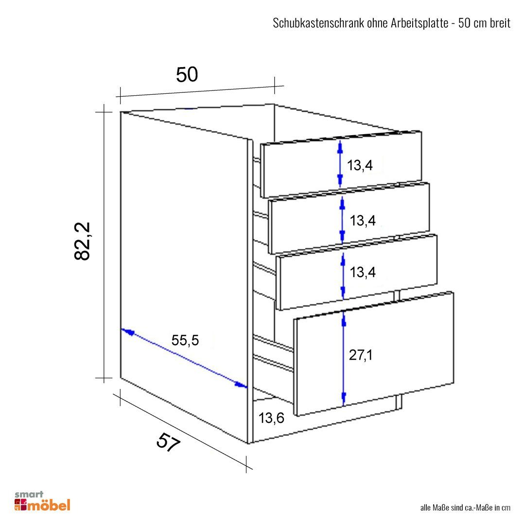 Flex-Well Schubkasten-Unterbau - 50 cm breit - Hochglanz Weiß Sonoma Eiche – Valencia