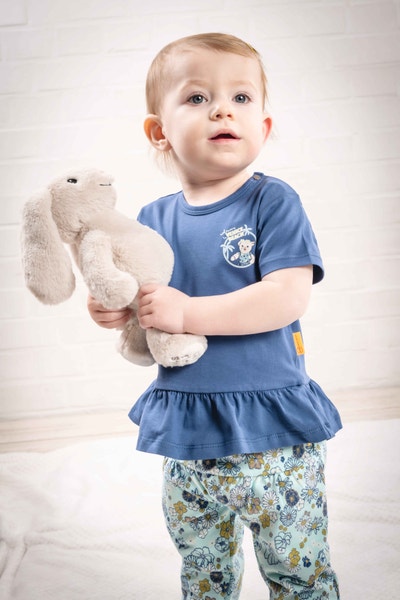 T-Shirt kurzarm, mittelblau für Mädchen