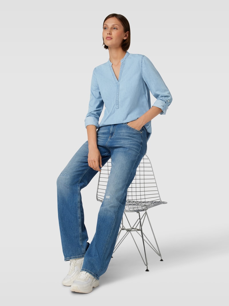 Jeansbluse mit V-Ausschnitt Modell 'Tencel' in hellblau