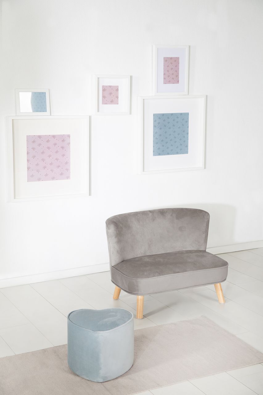 Roba Kindersofa „Lil Sofa“, bequeme Kindercouch, stabile Holzfüße, Samtstoff grau