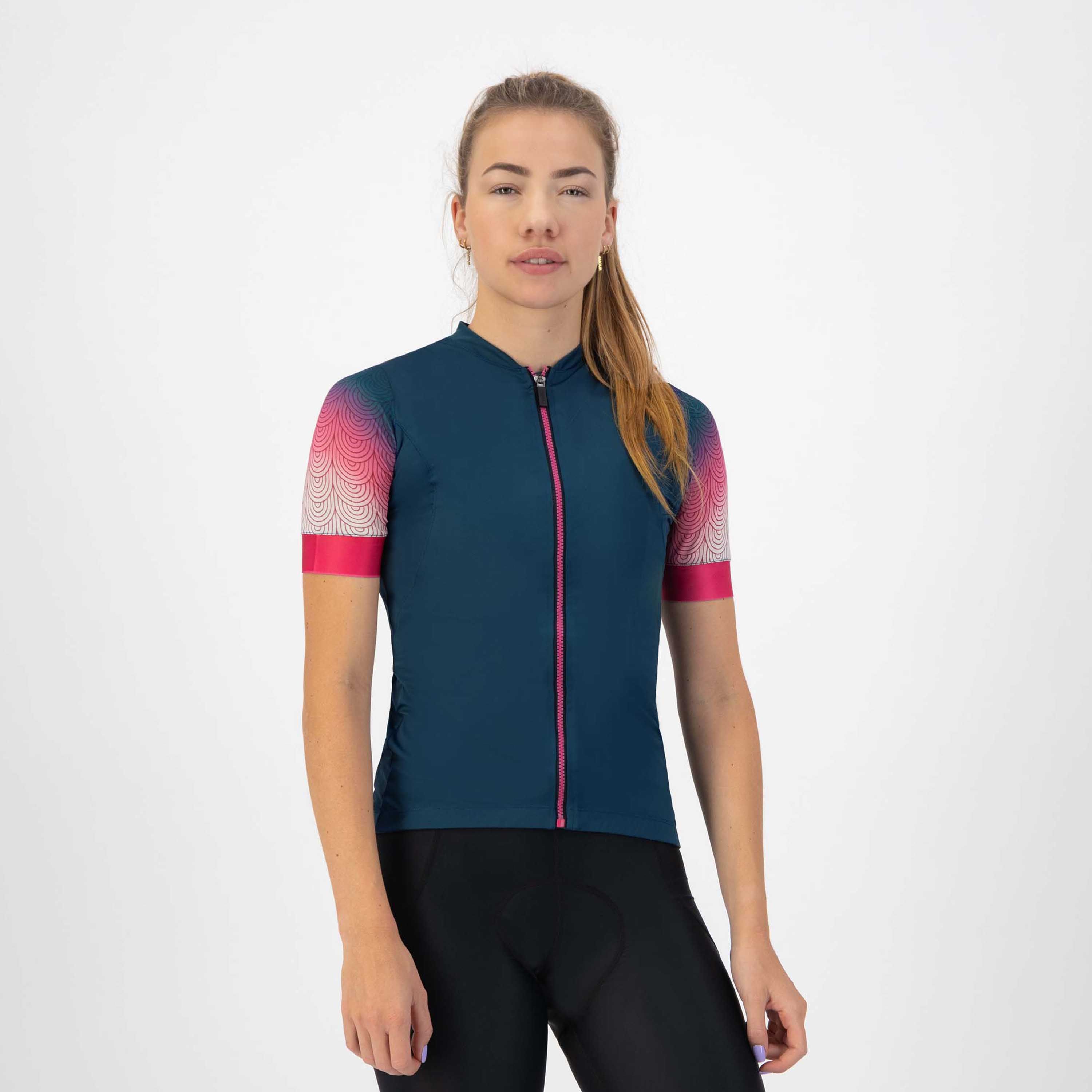 Rogelli Waves Blau/Rosa Damen Radtrikot Kurzarm