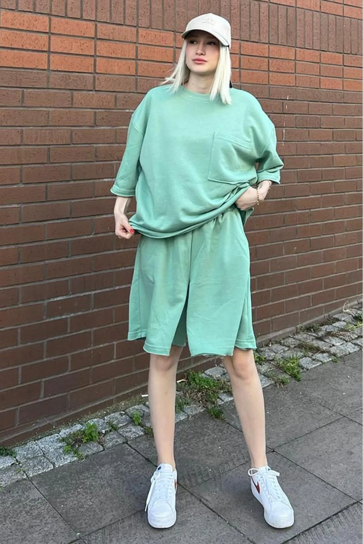 Madmext  Mintgrünes Kurzarm-Shorts-Set MG1981