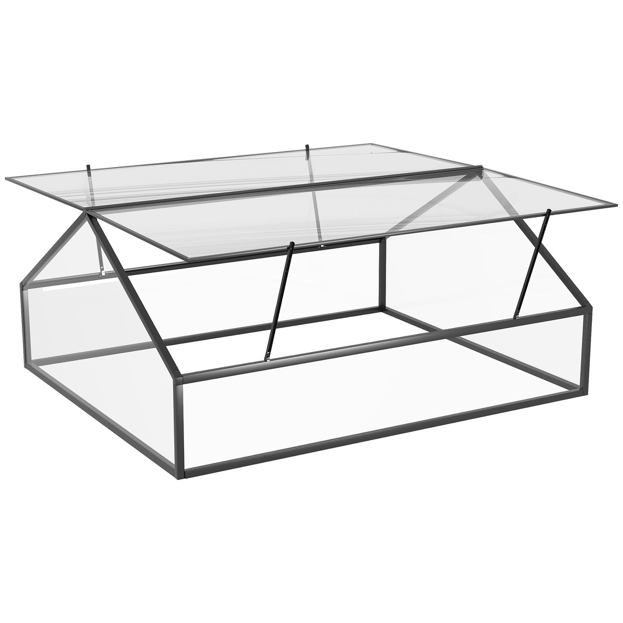 Outsunny Frühbeet Alu Treibhaus Gewächshaus Frühbeetkasten Pflanzenbeet mit Abdeckung Polystyrolplatte wetterfest Schwarz Transparent 117 x 97 x 52 cm