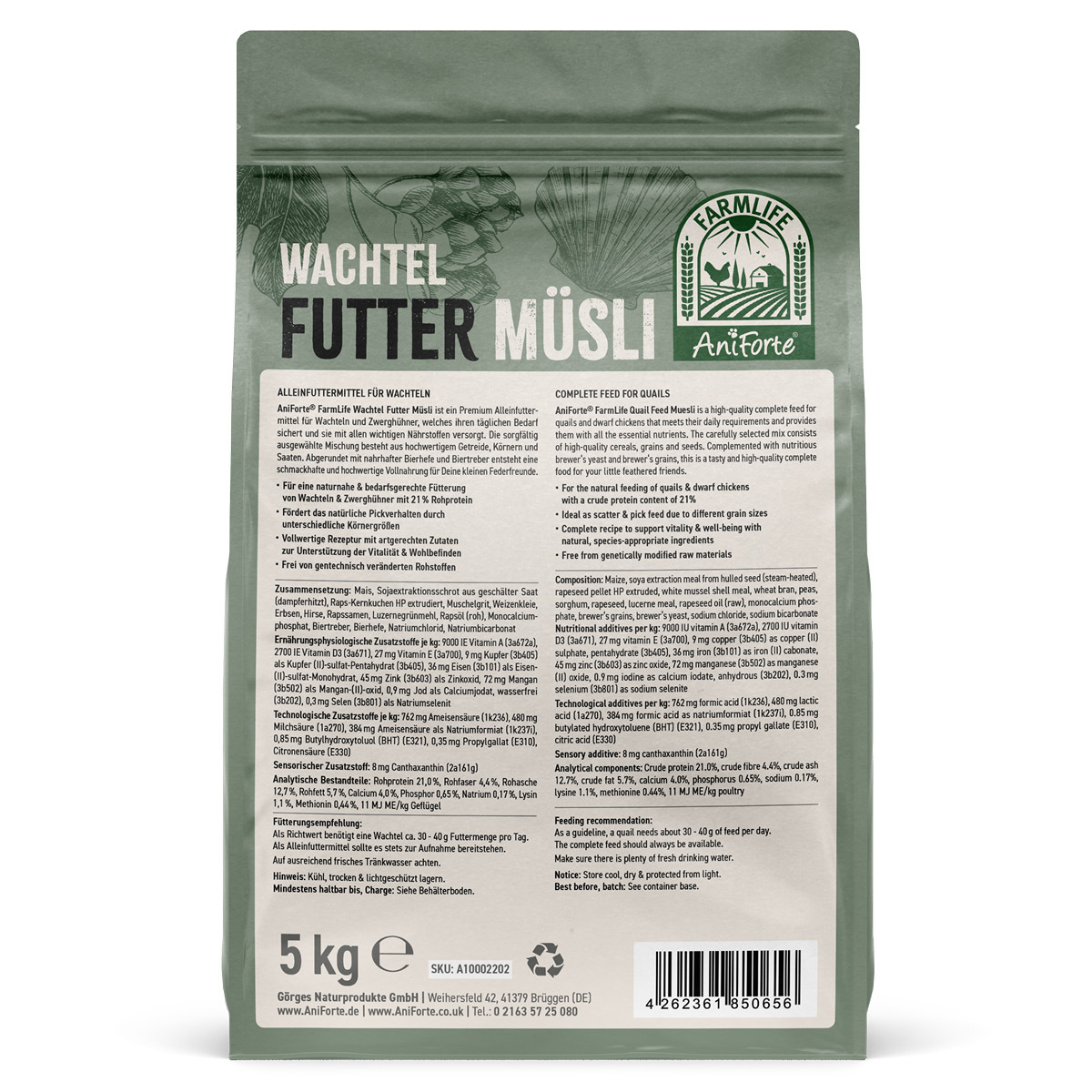 Aniforte Futter & Heu Aniforte FarmLife Wachtel Futter Müsli 5 kg