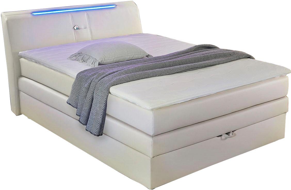INOSIGN Boxspringbett Leoni, mit Bettkasten, RGB-Beleuchtung und Topper