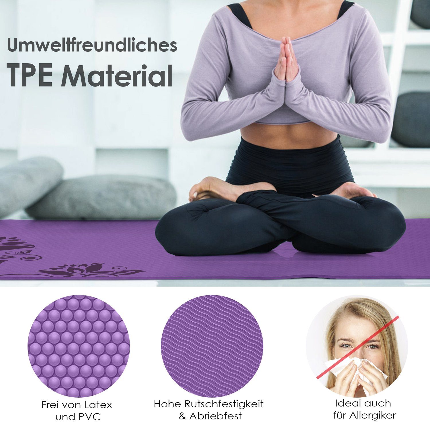 INTEY Yogamatte, Yogamatte Gymnastikmatte TPE Rutschfest Übungsmatte