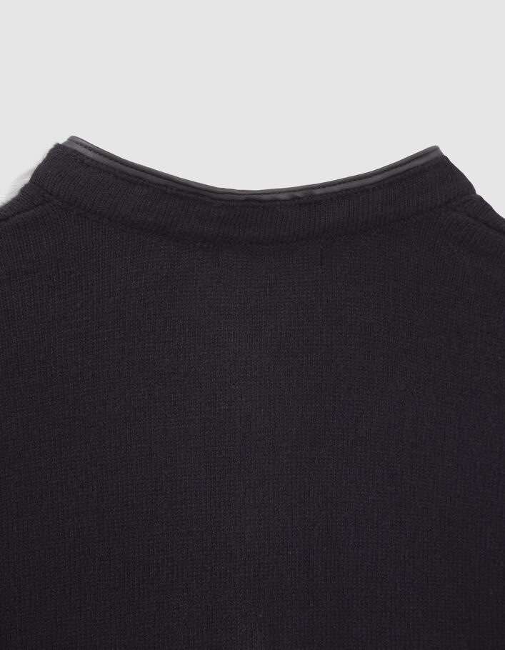 Pull noir tricot à col tunisien garçon