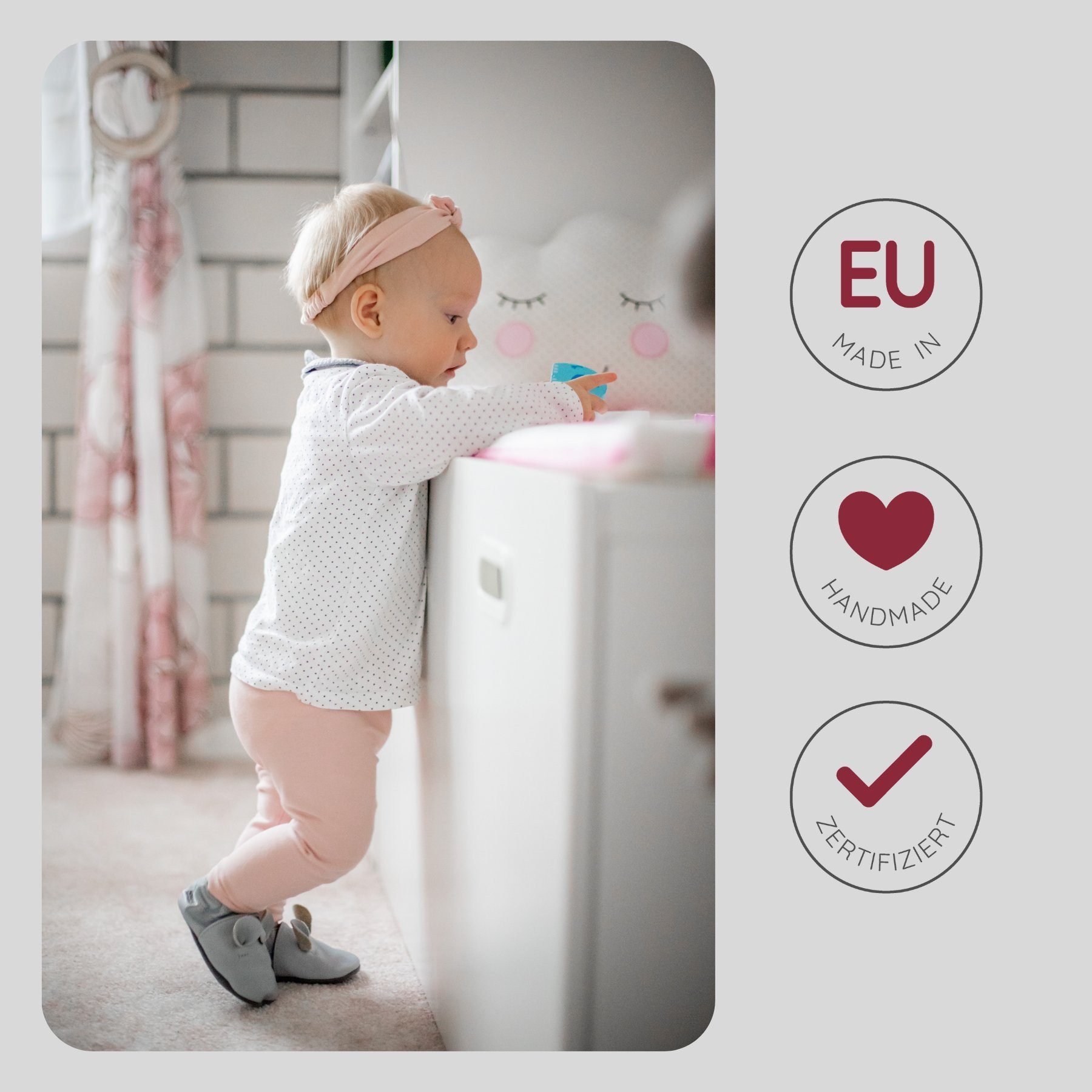 HOBEA-Germany Krabbelschuhe Lederpuschen Patschen Krabbelschuh handgefertigt in der EU, Rutschfest und flexibel