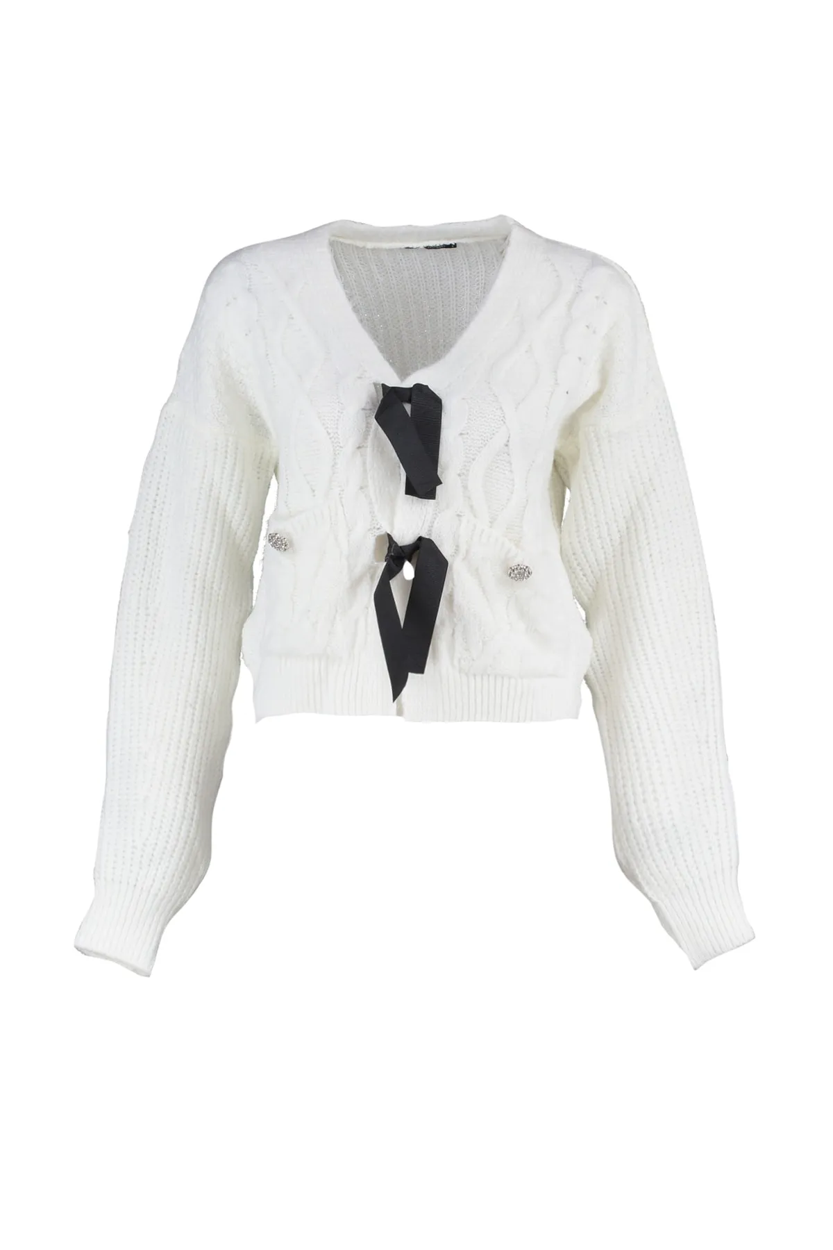 Trendyol Collection  Ecrufarbener Strickpullover mit Bindedetail
